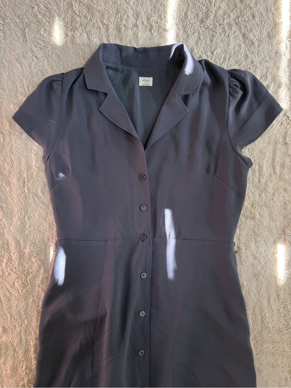 Aritzia Wilfred Shirt Dress Vintage Navy Midi Button Front Size M - Picture 7 of 11